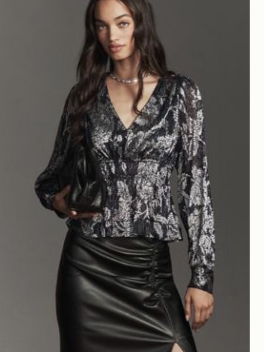 Nwt metallic smocked long sleeve shirt
